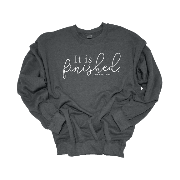 Trenz Shirt Company Womens Christian It Is Finished John 19:28-30 Crewneck Sweatshirt-Heather Grey-Large