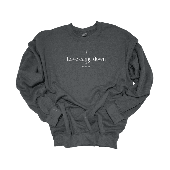 Trenz Shirt Company Womens Christian Love Came Down Luke 2:11 Embroidered Crewneck Sweatshirt-Heather Grey-Large