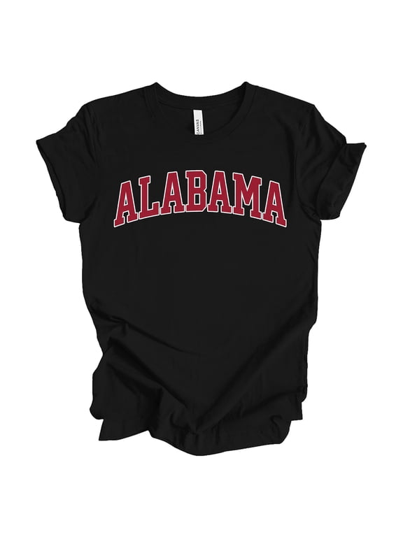 Womens College Football Graphic T Shirt – Alabama Design Tee, Black, Small