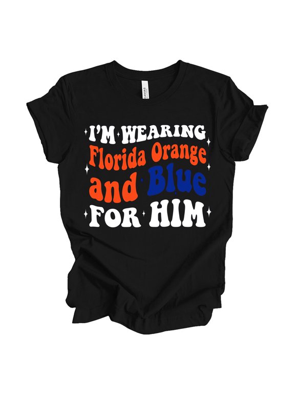 Womens College Football Graphic T Shirt – Florida Orange Blue Design Tee, Black, Small