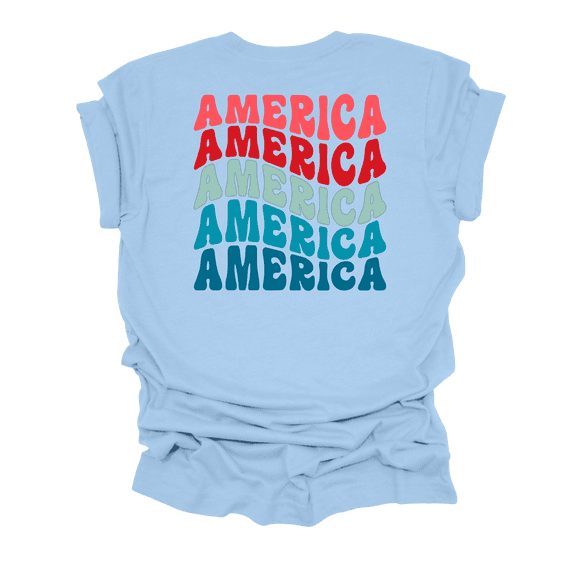 Trenz Shirt Company Womens Cute America Stacked Groovy Short Sleeve T-Shirt-Baby Blue-XX-Large