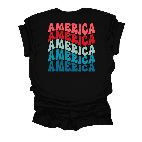 Trenz Shirt Company Womens Cute America Stacked Groovy Short Sleeve T-Shirt-Black-X-Large