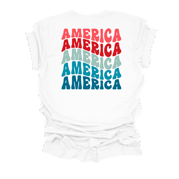 Trenz Shirt Company Womens Cute America Stacked Groovy Short Sleeve T-Shirt-White-Large