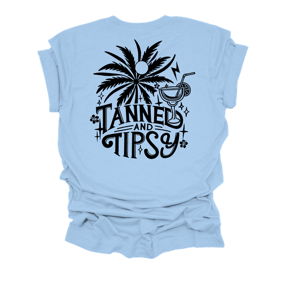 Trenz Shirt Company Womens Cute Black Print Tanned & Tipsy Short Sleeve T-Shirt-Baby Blue-X-Large