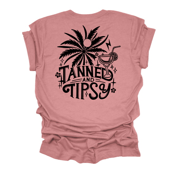 Trenz Shirt Company Womens Cute Black Print Tanned & Tipsy Short Sleeve T-Shirt-Heather Mauve-X-Large