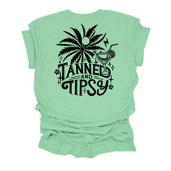 Trenz Shirt Company Womens Cute Black Print Tanned & Tipsy Short Sleeve T-Shirt-Mint-X-Large
