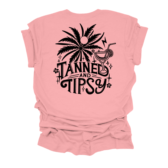 Trenz Shirt Company Womens Cute Black Print Tanned & Tipsy Short Sleeve T-Shirt-Pink-Medium