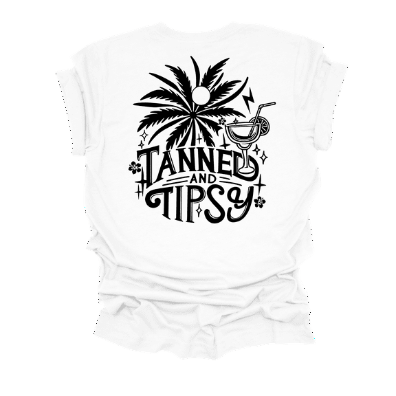 Trenz Shirt Company Womens Cute Black Print Tanned & Tipsy Short Sleeve T-Shirt-White-Small