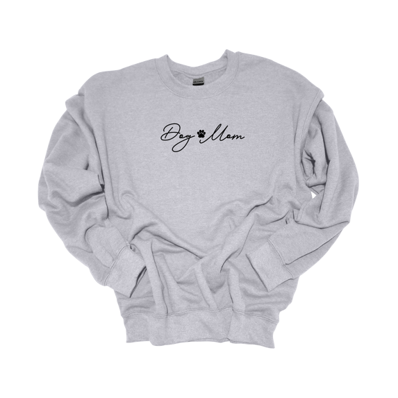 Trenz Shirt Company Womens Cute Cursive Dog Mom Paw Print Embroidered Crewneck Sweatshirt-Sport Grey-Large