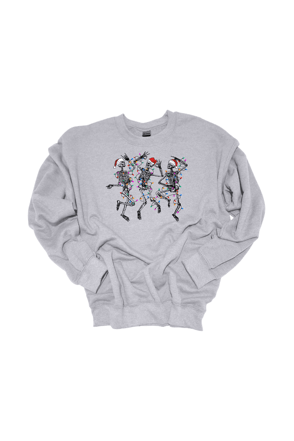 Womens Cute Dancing Christmas Skeletons Crewneck Sweatshirt-Sport Grey-X-Large