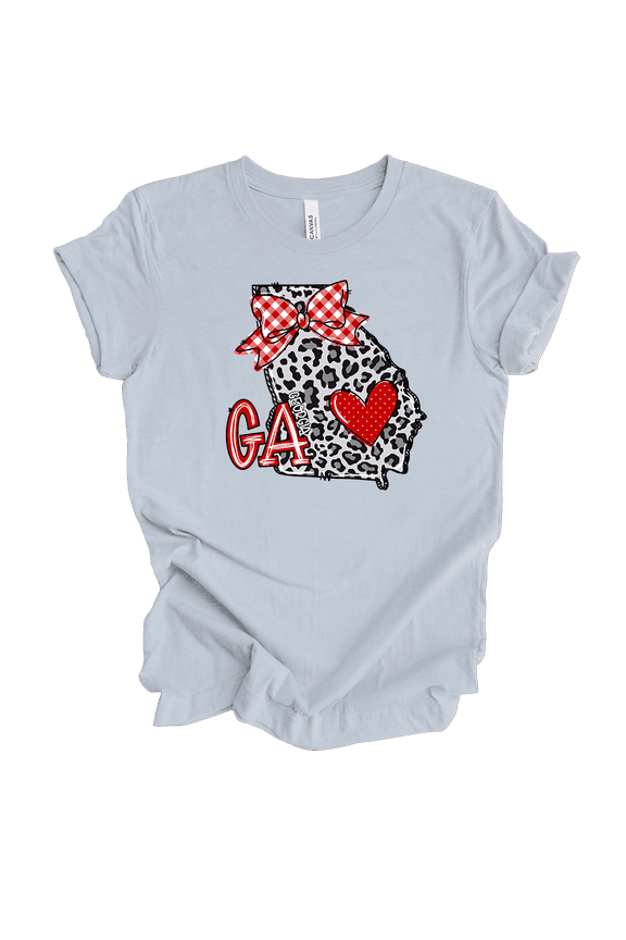 Womens Cute Football Bow State Outline Short Sleeve T-shirt-Light Blue-Medium