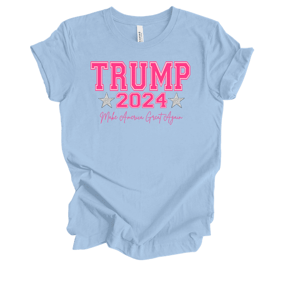 Trenz Shirt Company Womens Cute Girly Trump 2024 Cursive MAGA Short Sleeve T-Shirt-Baby Blue-Medium
