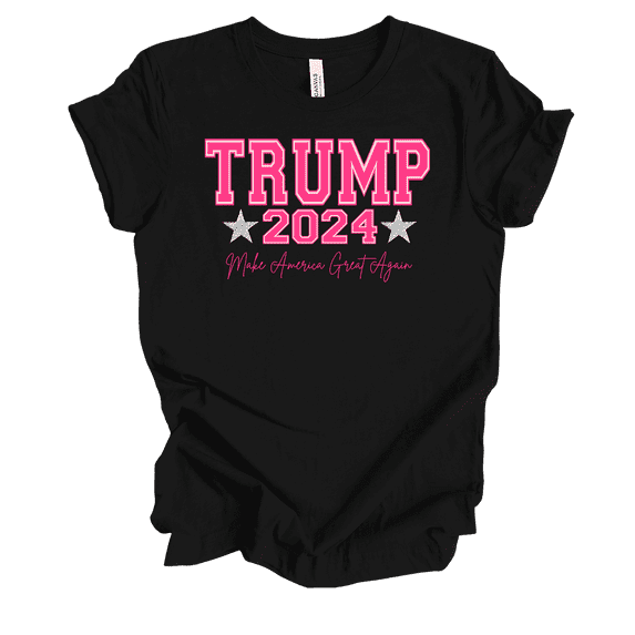 Trenz Shirt Company Womens Cute Girly Trump 2024 Cursive MAGA Short Sleeve T-Shirt-Black-3X-Large
