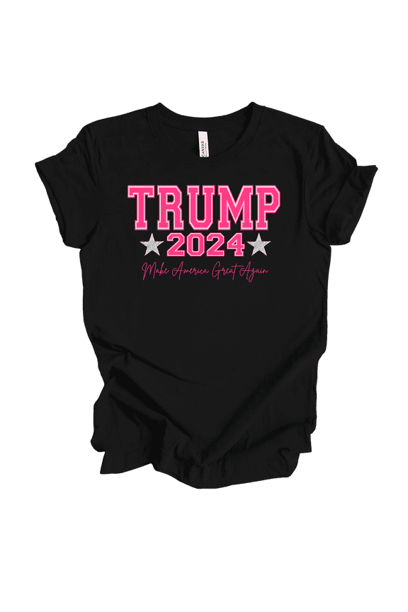 Womens Cute Girly Trump 2024 Cursive MAGA Short Sleeve T-Shirt-Black-XX-Large