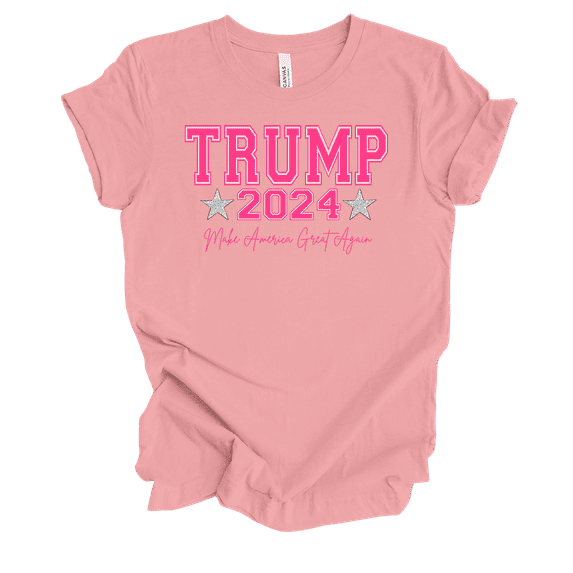Trenz Shirt Company Womens Cute Girly Trump 2024 Cursive MAGA Short Sleeve T-Shirt-Pink-4X-Large
