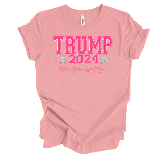 Trenz Shirt Company Womens Cute Girly Trump 2024 Cursive MAGA Short Sleeve T-Shirt-Pink-Small