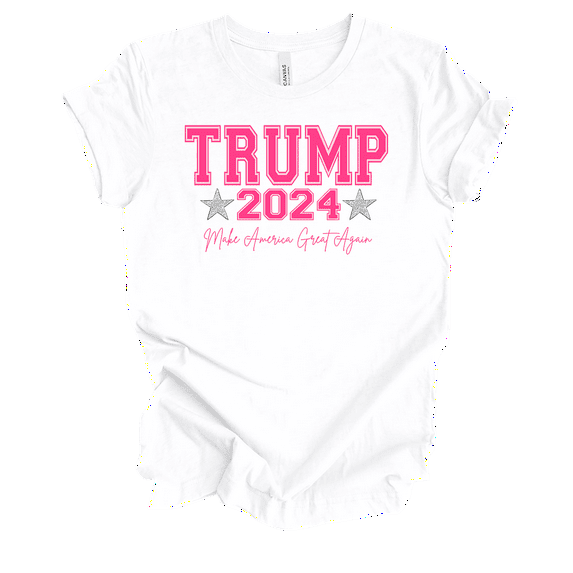 Trenz Shirt Company Womens Cute Girly Trump 2024 Cursive MAGA Short Sleeve T-Shirt-White-5X-Large
