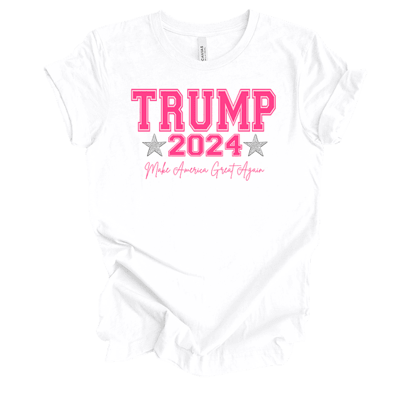 Trenz Shirt Company Womens Cute Girly Trump 2024 Cursive MAGA Short Sleeve T-Shirt-White-XX-Large