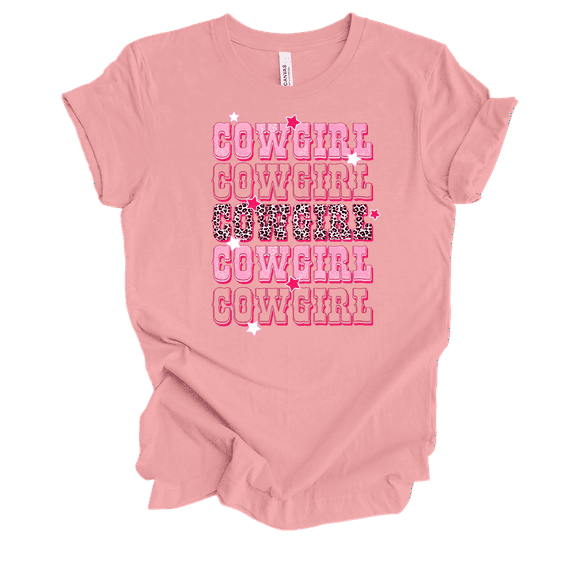 Trenz Shirt Company Womens Cute Pink And Cheetah Print Stacked Cowgirl Ladies Short Sleeve T-Shirt-Pink-X-Large