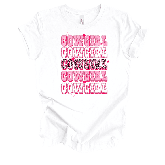 Trenz Shirt Company Womens Cute Pink And Cheetah Print Stacked Cowgirl Ladies Short Sleeve T-Shirt-White-3X-Large