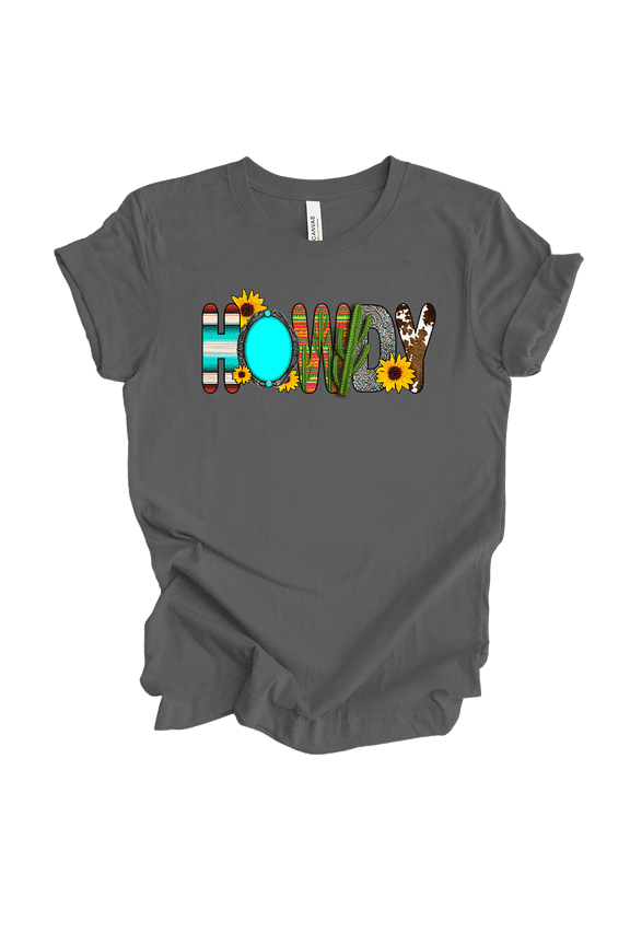 Womens Cute Vintage Hippy Howdy Ladies Short Sleeve T-Shirt-Asphalt-Medium