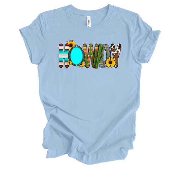 Trenz Shirt Company Womens Cute Vintage Hippy Howdy Ladies Short Sleeve T-Shirt-Baby Blue-X-Large