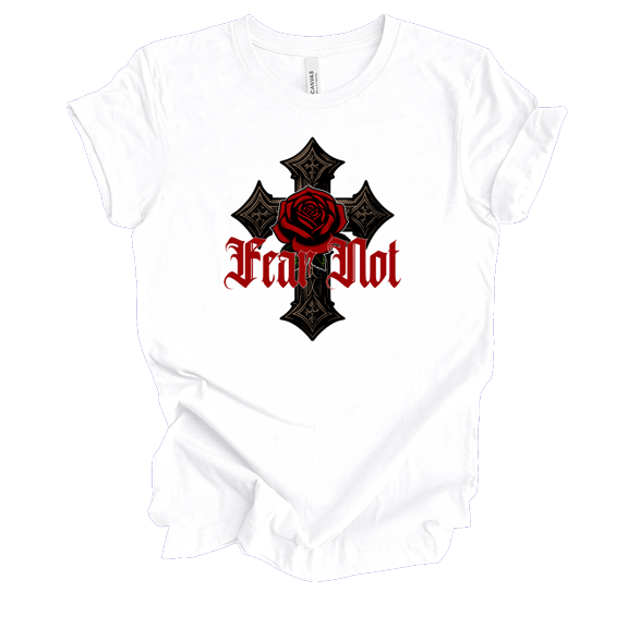 Trenz Shirt Company Womens Fear Not Rose Cross Short-Sleeve T-Shirt-White-xxxl