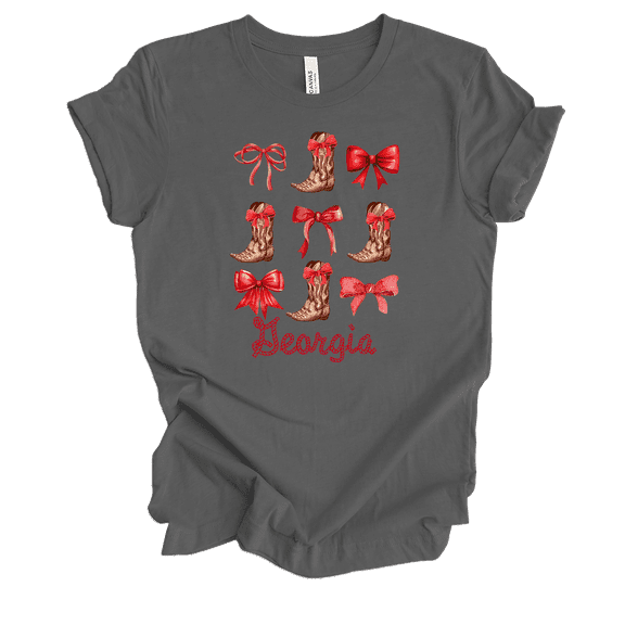 Trenz Shirt Company Womens Football Red & White Boots N Bows Short Sleeve T-shirt-Asphalt-Medium