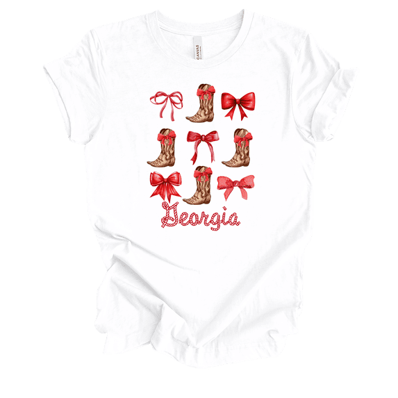 Trenz Shirt Company Womens Football Red & White Boots N Bows Short Sleeve T-shirt-White-3X-Large