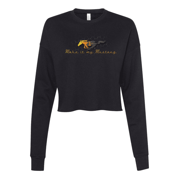 Trenz Shirt Company Womens Ford Make It My Mustang Grill Flame Pony Hotrod Racing Crop Crew Fleece-Black-large