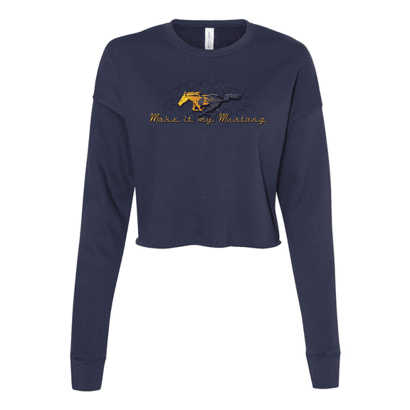 Trenz Shirt Company Womens Ford Make It My Mustang Grill Flame Pony Hotrod Racing Crop Crew Fleece-Navy-large