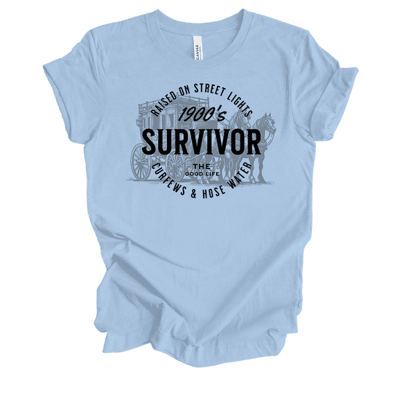 Trenz Shirt Company Womens Funn 1900's Survivor Circle Short Sleeve T-Shirt-Baby Blue-Large