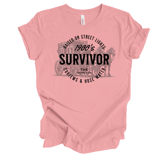 Trenz Shirt Company Womens Funn 1900's Survivor Circle Short Sleeve T-Shirt-Pink-Large