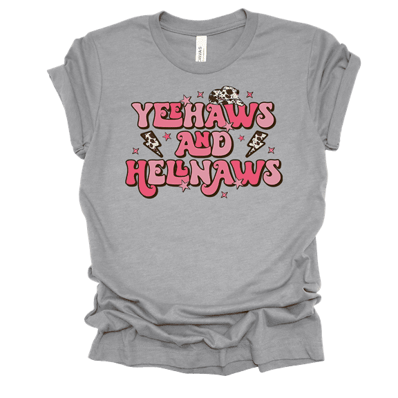 Trenz Shirt Company Womens Funny Cute Yee Haws And Hell Naws Country Ladies Short Sleeve T-Shirt-Athletic Grey-X-Large