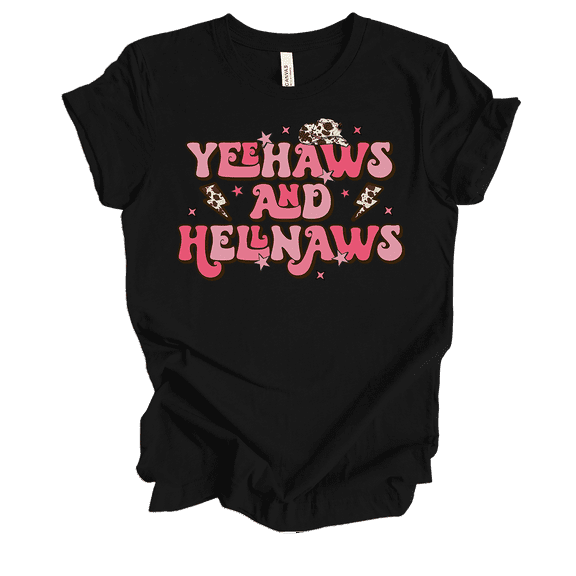 Trenz Shirt Company Womens Funny Cute Yee Haws And Hell Naws Country Ladies Short Sleeve T-Shirt-Black-Medium