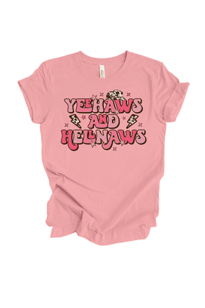 Womens Funny Cute Yee Haws And Hell Naws Country Ladies Short Sleeve T-Shirt-Pink-Medium