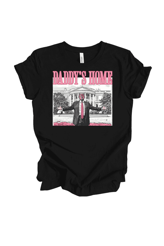 Womens Funny Pink Trump Daddy's Home! Short Sleeve T-Shirt-Black-Large