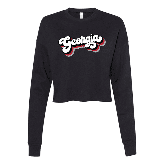 Trenz Shirt Company Womens Georgia Football Stacked Georgia Design Crop Crew Fleece-Black-medium