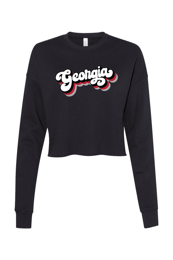 Womens Georgia Football Stacked Georgia Design Crop Crew Fleece-Black-medium