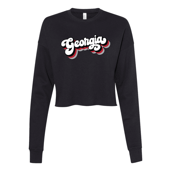 Trenz Shirt Company Womens Georgia Football Stacked Georgia Design Crop Crew Fleece-Black-small