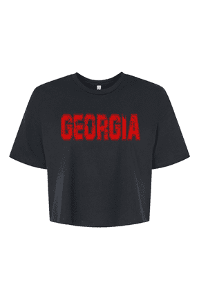 Womens Georgia Football Team Color Red and Black Distressed Georgia State Name Bulldogs Jersey Crop Tee-Black-medium