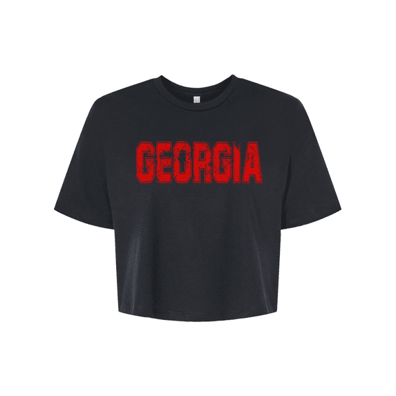 Trenz Shirt Company Womens Georgia Football Team Color Red and Black Distressed Georgia State Name Bulldogs Jersey Crop Tee-Black-xl