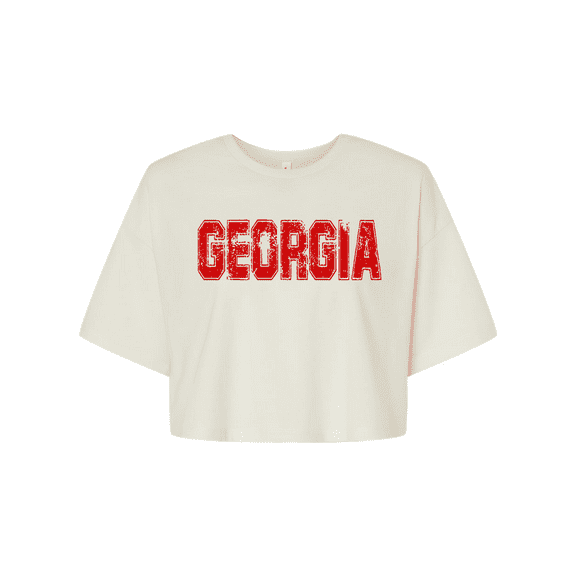 Trenz Shirt Company Womens Georgia Football Team Color Red and Black Distressed Georgia State Name Bulldogs Jersey Crop Tee-Vintage White-medium