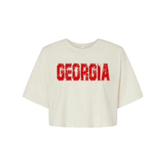 Trenz Shirt Company Womens Georgia Football Team Color Red and Black Distressed Georgia State Name Bulldogs Jersey Crop Tee-Vintage White-xl