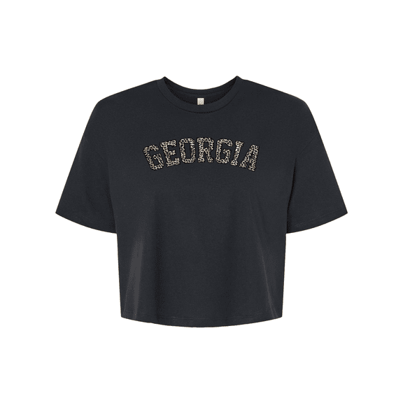 Trenz Shirt Company Womens Georgia Football UGA Leopard Print Georgia Womens Fit Jersey Crop Tee-Black-large