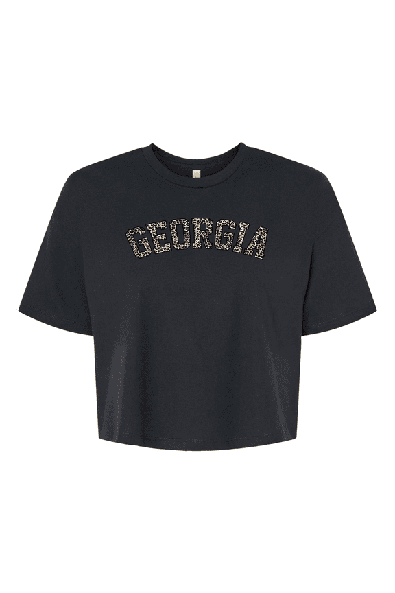 Womens Georgia Football UGA Leopard Print Georgia Womens Fit Jersey Crop Tee-Black-xl