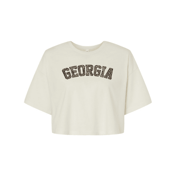 Trenz Shirt Company Womens Georgia Football UGA Leopard Print Georgia Womens Fit Jersey Crop Tee-Vintage White-small