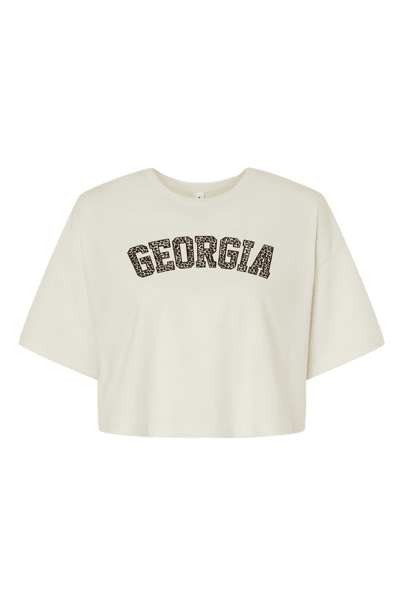 Womens Georgia Football UGA Leopard Print Georgia Womens Fit Jersey Crop Tee-Vintage White-small