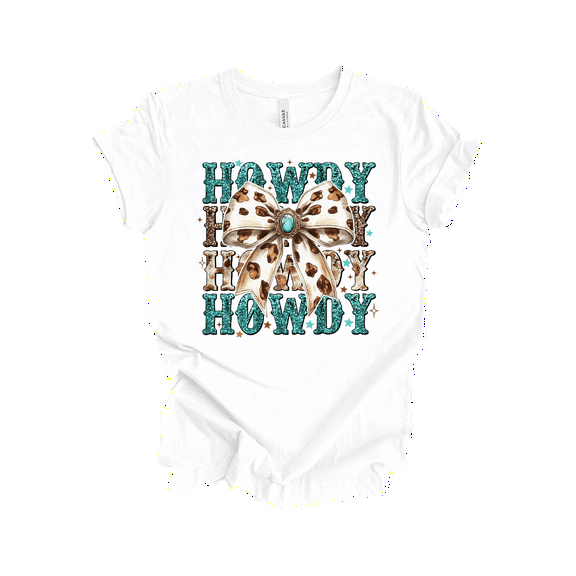 Trenz Shirt Company Womens Graphic T-Shirt - Howdy, Cow Print Bow Design-White-small