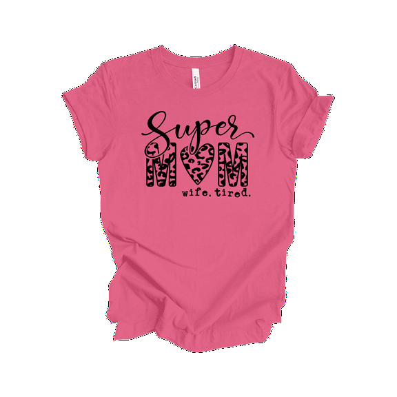 Trenz Shirt Company Womens Humorous Cheetah Print Super Mom Tired Wife, Ideal Fun Present for Moms, Charity Pink-Small
